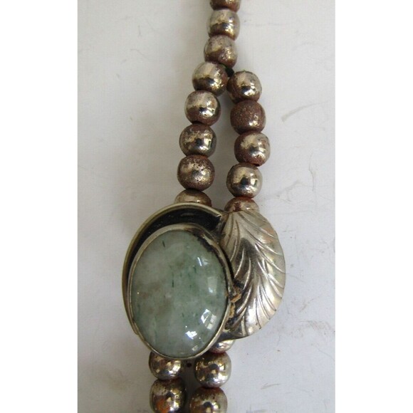 Vintage 925 Mexican Sterling Silver Green Onyx Statement Necklace 23” 113g - Picture 5 of 8